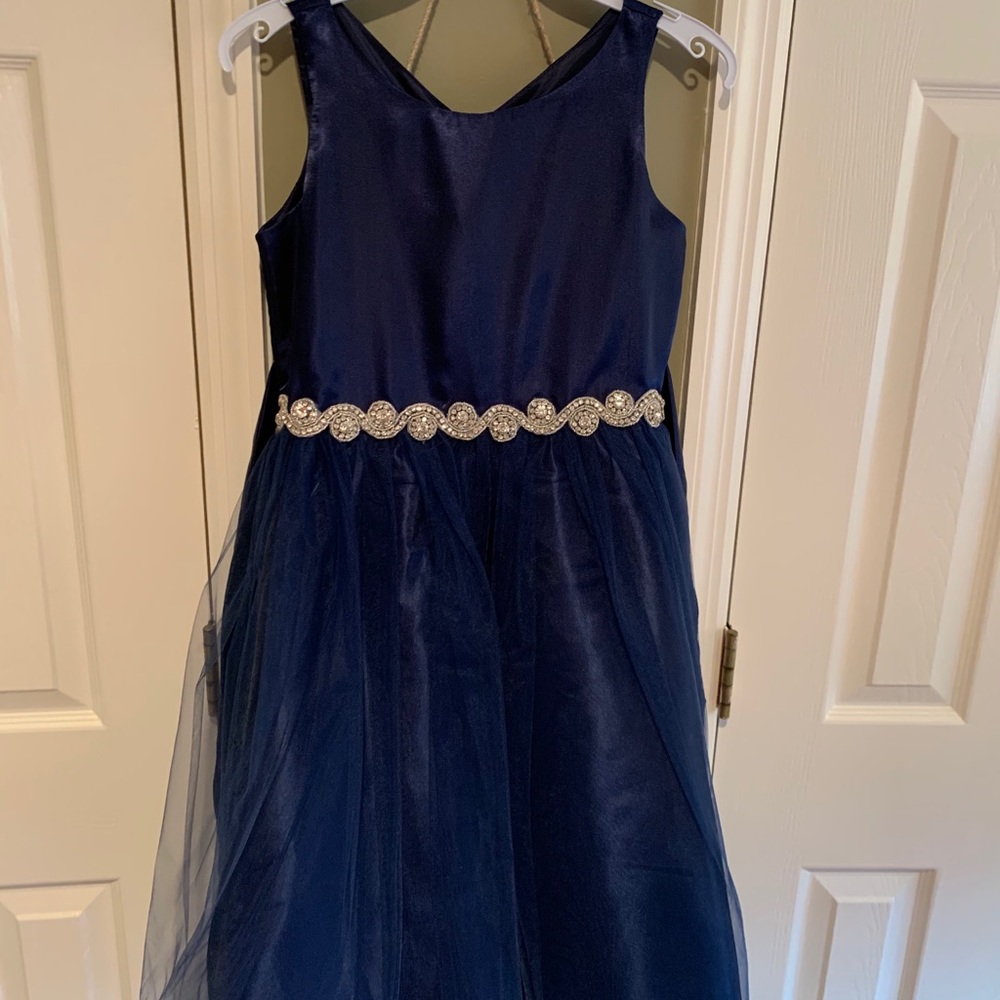 Girls Dress Navy with sequin embellishment